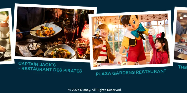 A banner with images of dining locations in Disneyland Paris
