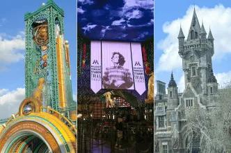 Pictures from three of the lands at Universal Epic Universe
