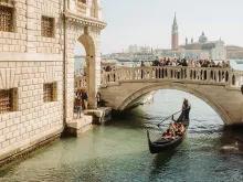 Gondola under a bridge