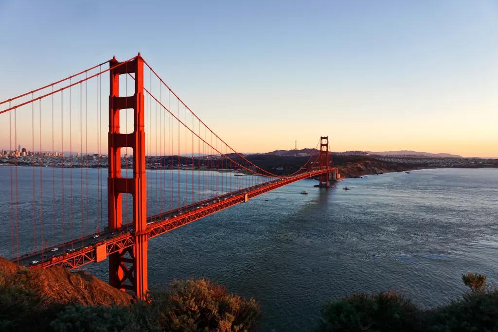 The Golden Gate Bridge at sunset