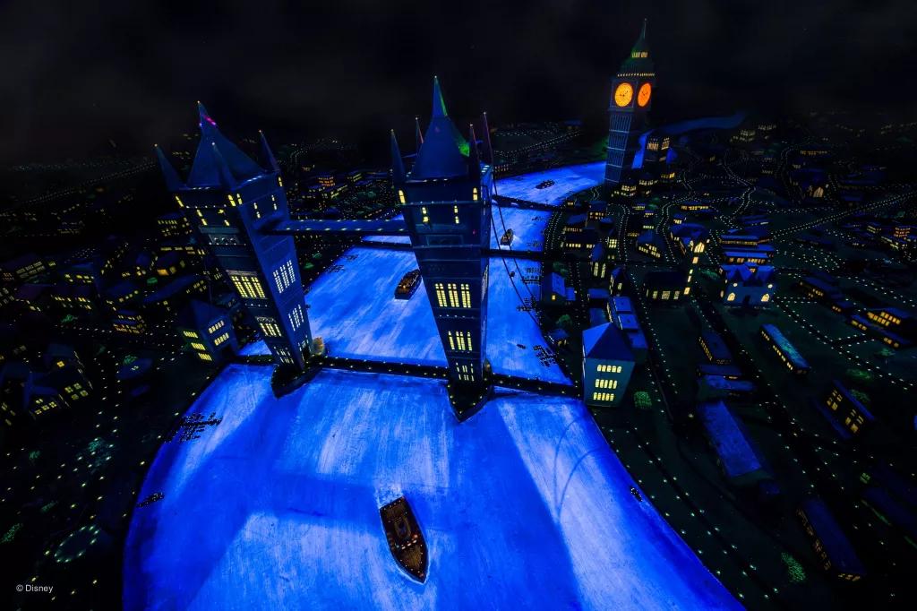 Bird's eye view of London on Peter Pan's Flight