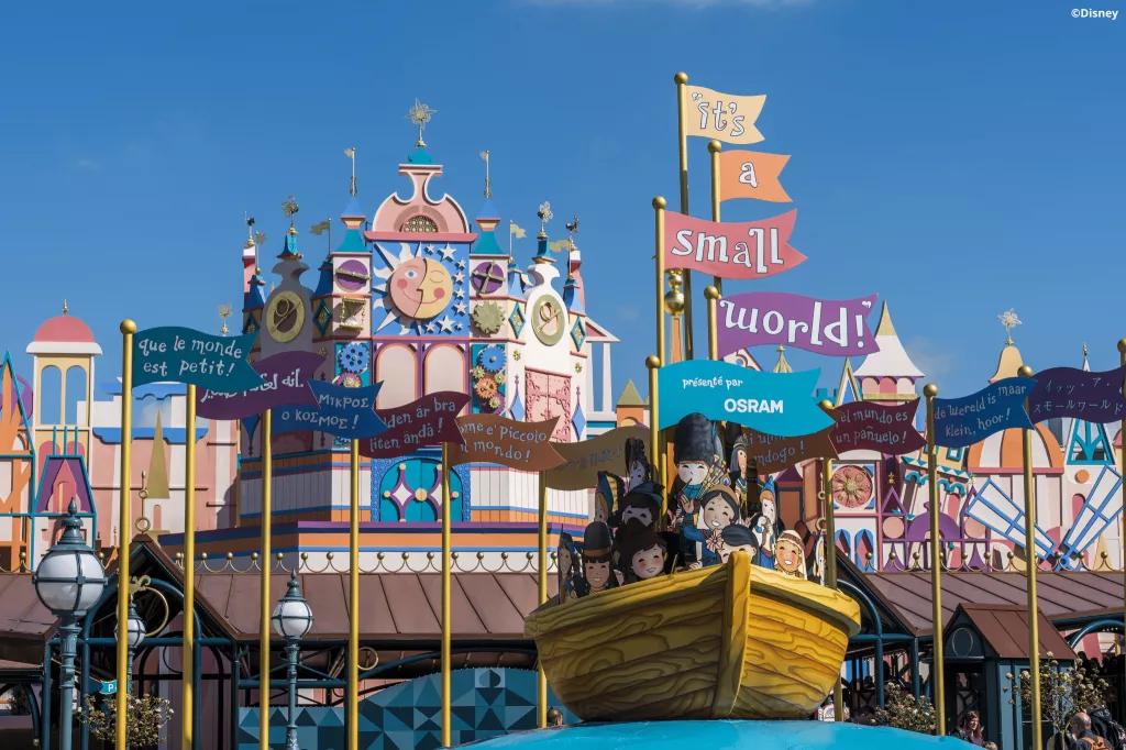 The brightly coloured facade of It's A Small World 