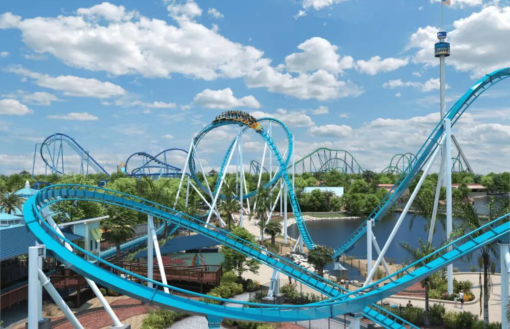 Concept art of the Pipeline coaster track at SeaWorld