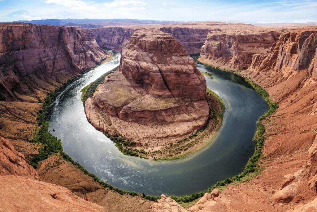 An aerial view of a river in the Grand Canyon