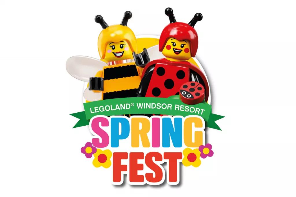 A logo with text reading "LEGOLAND Windsor Resort SPRINGFEST" below two LEGO characters dressed as a bumblebee and a ladybird