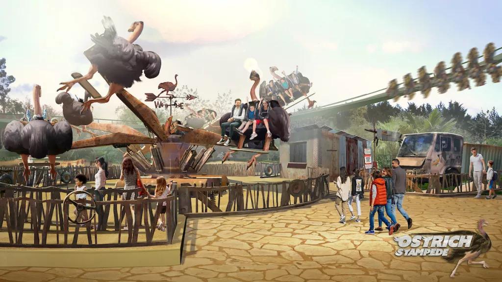 A concept image of the ride Ostrich Stampede