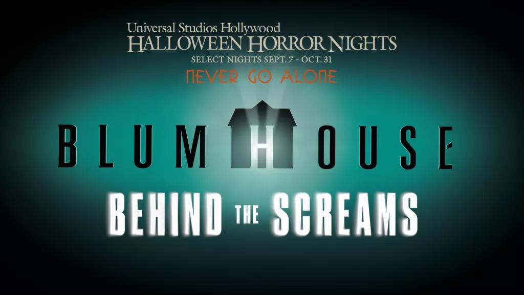 The Blumhouse logo above text reading 'Behind the Screams' on a black and green background
