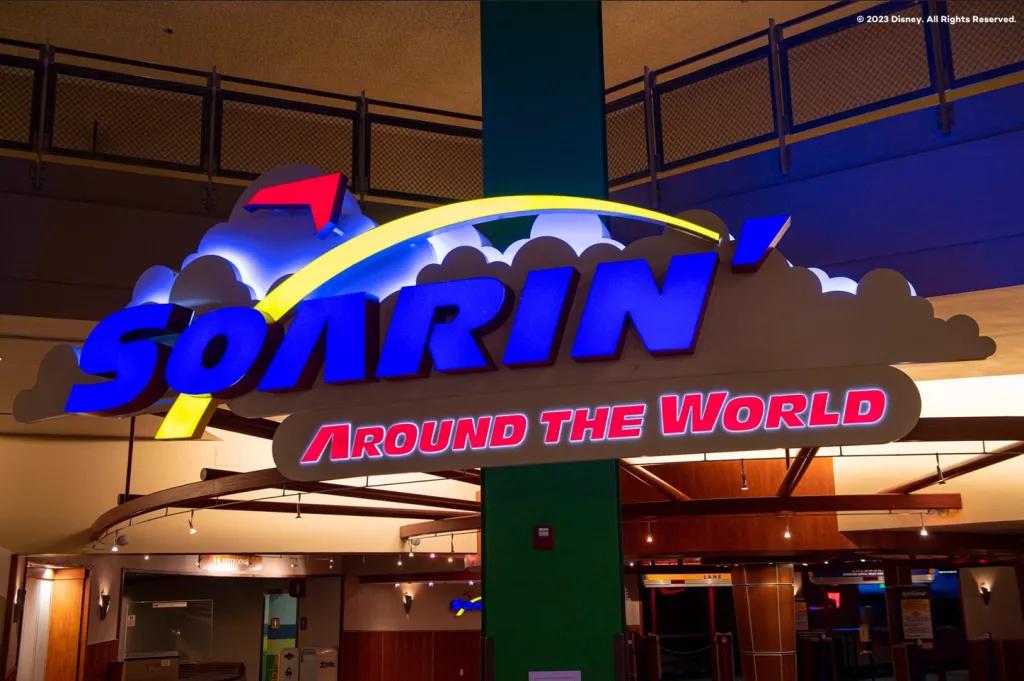 A sign reading Soarin' Around The World