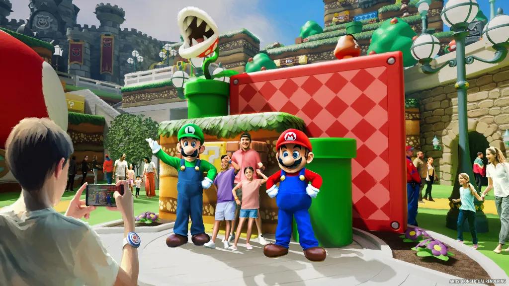 Concept art of two boys meeting Mario and Luigi