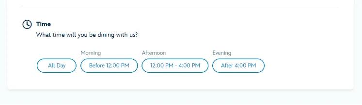 A screenshot of a page to choose the time of your dining reservation