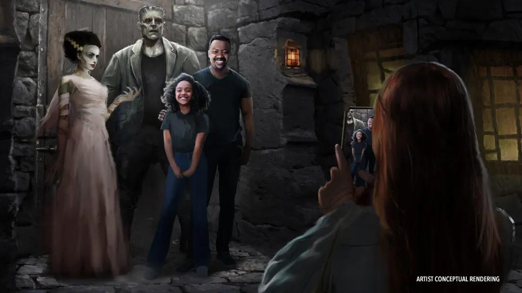 Concept art of a family meeting Frankenstein's Monster and the Bride of Frankenstein