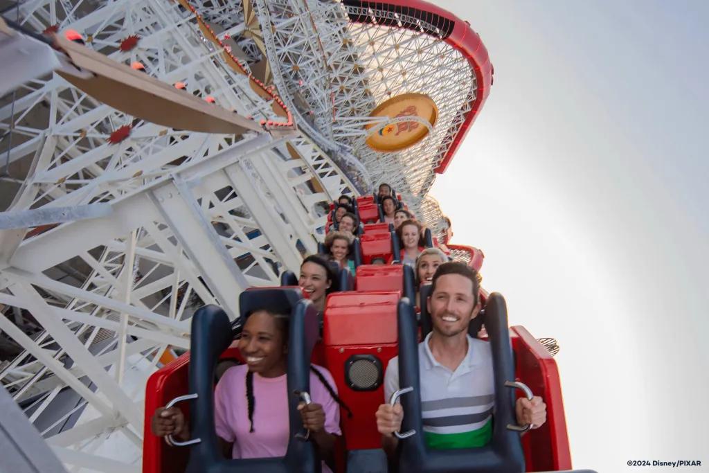 People riding IncrediCoaster at California Adventure Park