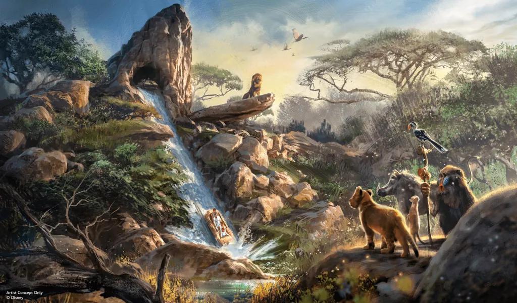 Concept art for a Lion King themed log flume ride 