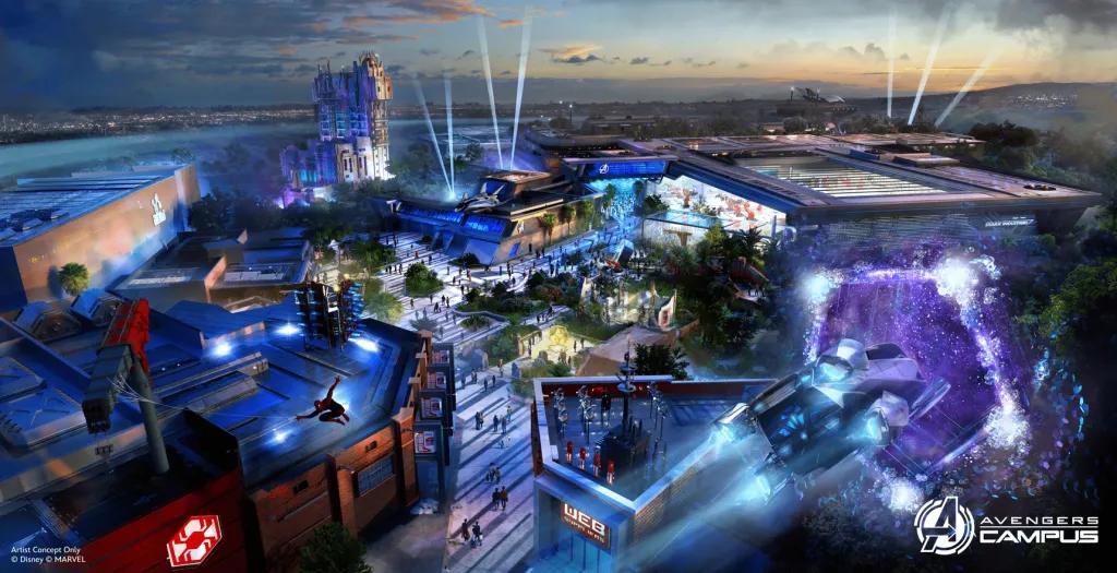 Concept art of an expanded Avengers Campus in Disney California Adventure