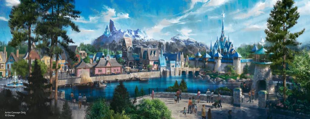 Concept art of a new Frozen-themed land designed to look like Arendelle