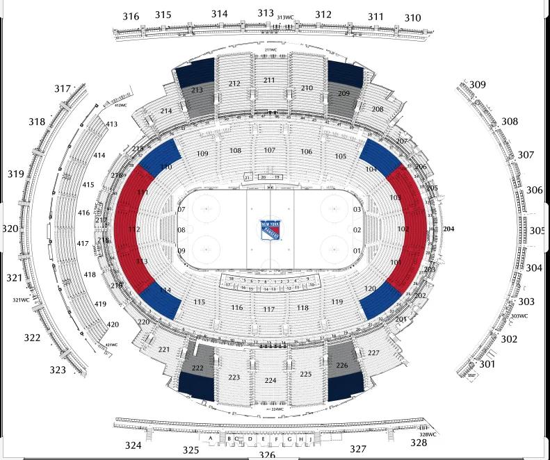 Sitzplatzkategorien für ein Spiel der New York Ranger der NHL 