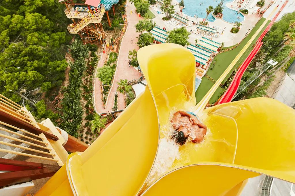 A bird's eye view of someone about to go down a waterslide