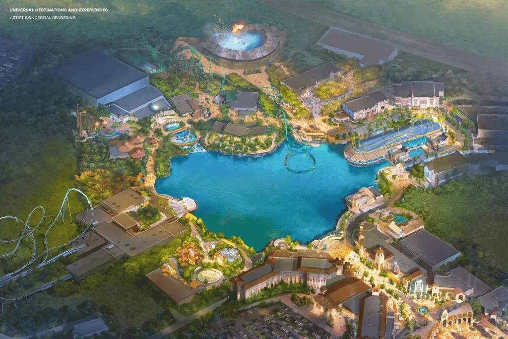 An artist rendering of a theme park resort 