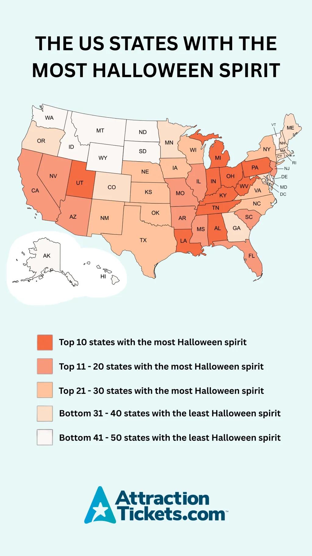 A map showing which American states have the most Halloween spirit