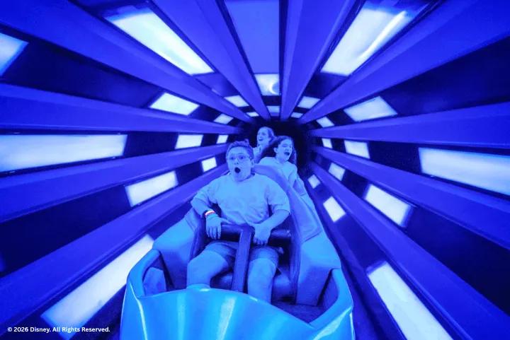 Guests riding Space Mountain