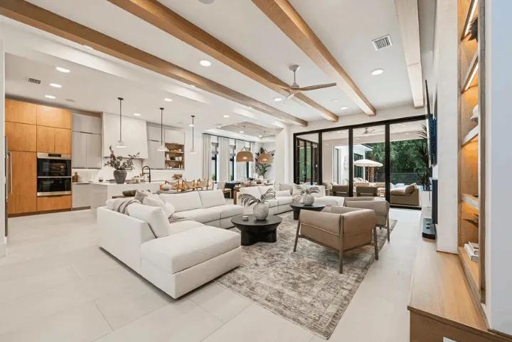 A spacious living room inside a luxury Orlando villa
