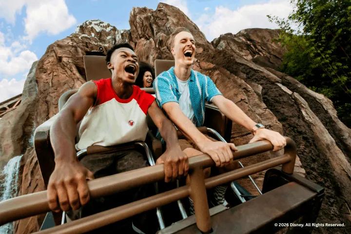 Guests riding Expedition Everest - Legend of the Forbidden Mountain