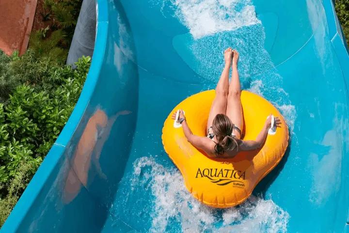 A person riding Whanau Way at Aquatica Orlando
