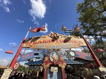 A sign outside a theme park ride called The Barnstormer