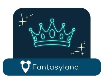An outline of a crown above a location label for Fantasyland