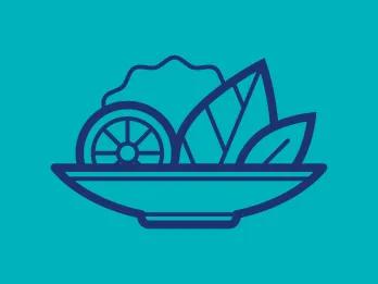 An illustration of a bowl of salad on a blue background