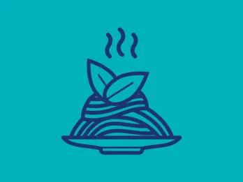 An illustration of a bowl of spaghetti on a blue background