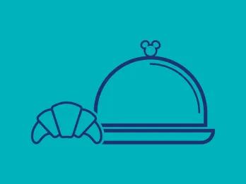 An illustration of a cloche and a croissant on a blue background