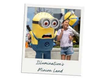A young girl dancing with a Minion