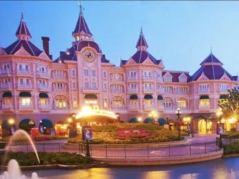 Disneyland Hotel Exterior Entrance at Dusk