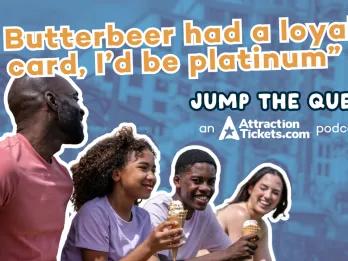 A family enjoying ice cream together at Universal Orlando Resort, featured as the cover image for Jump the Queue Episode 6, the ultimate dining guide covering Epic Universe, CityWalk and beyond