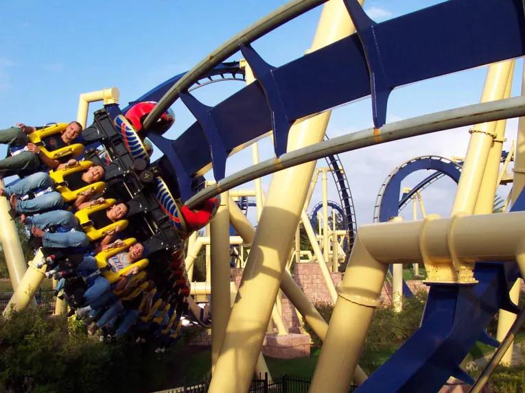 Guests riding Montu Rollercoaster at Busch Gardens Tampa Bay