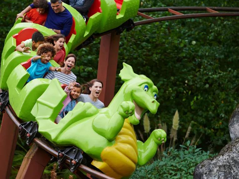 Guests on Dragon's Apprentice ride at LEGOLAND Windsor