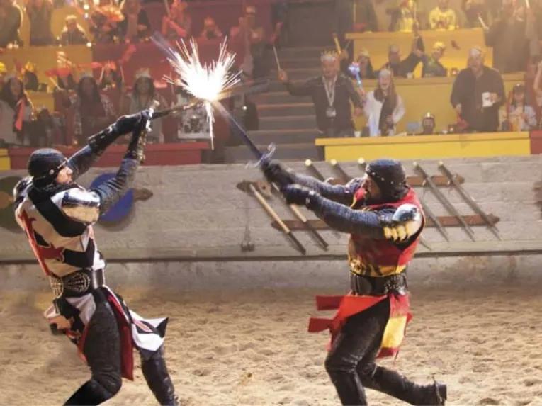 Two Knights fighting with swords at Medieval Times Orlando Dinner Show & Tournament