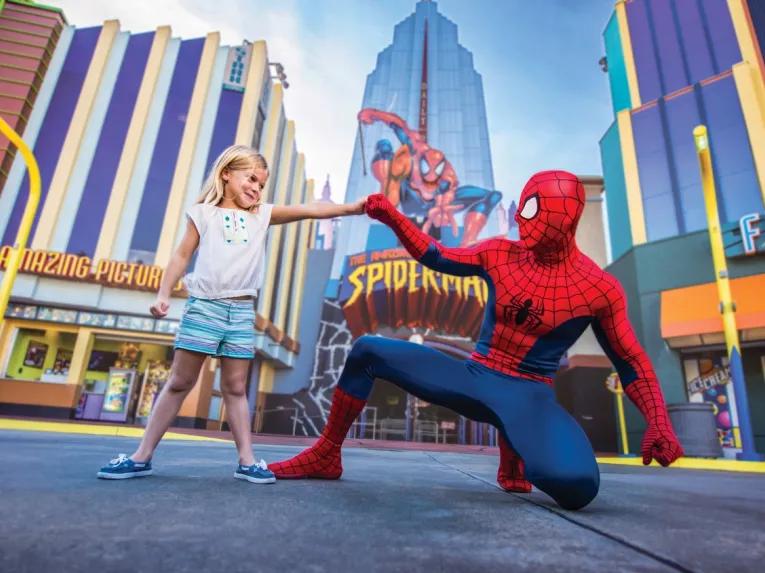 Girl meeting Spiderman at Universal's Islands of Adventure