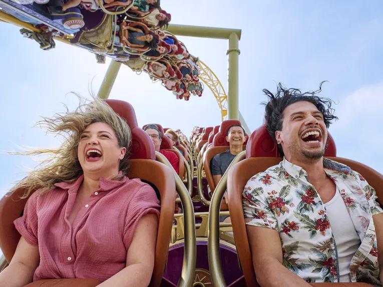 Guests riding stardust racers at Universal Epic Universe