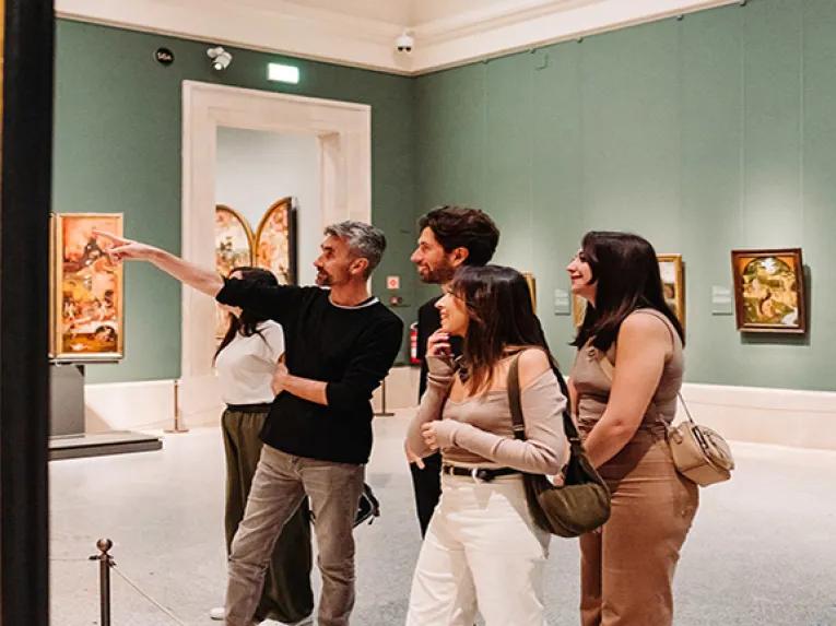 Examining a painting