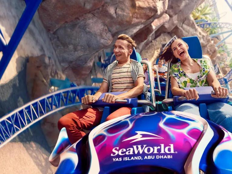 Guests on Manta Coaster, SeaWorld Abu Dhabi